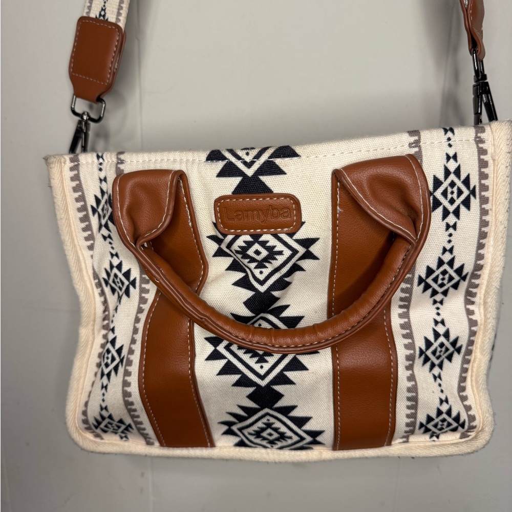 Tan and Black Patterned Shoulder Bag